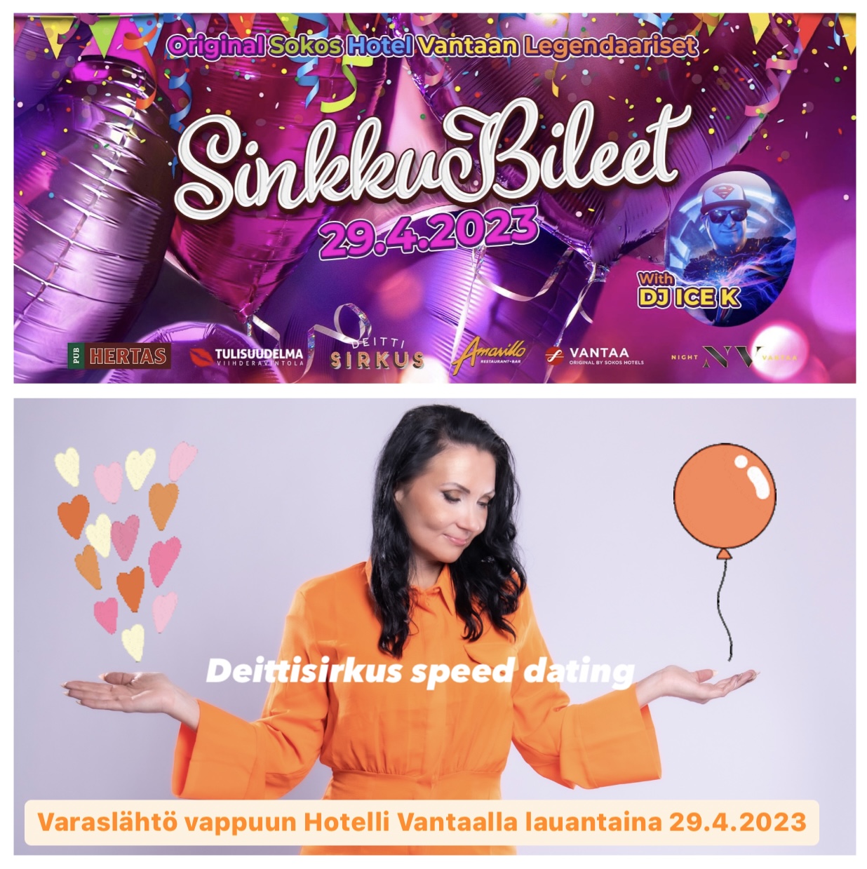 Varaslähtö vappuun Hotelli Vantaalla la 29.4.2023 – Deittisirkus speed dating – Sinkkubileet
