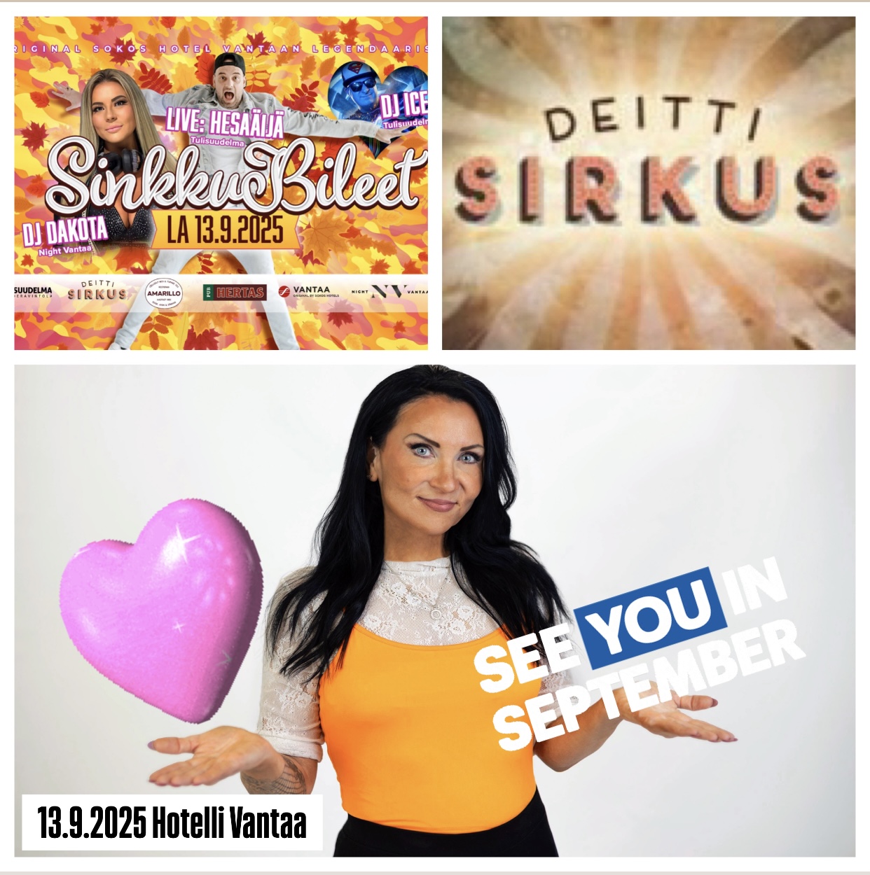 Sinkkubileet la 13.9.2025 – Deittisirkus Speed Dating Hotelli Vantaalla