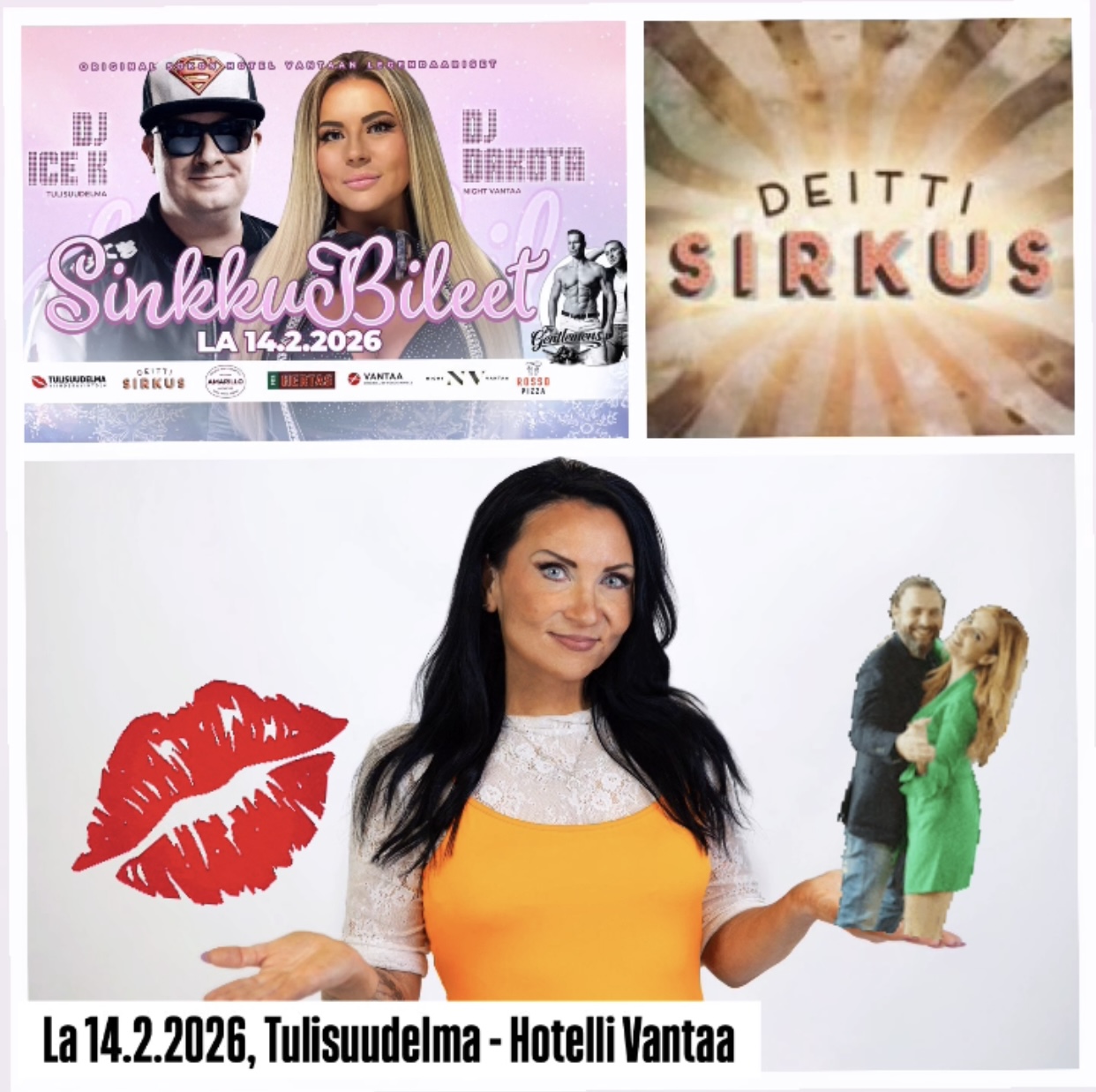 Sinkkubileet la 14.2.2026 – Deittisirkus Speed Dating, Tulisuudelma/Hotelli Vantaalla